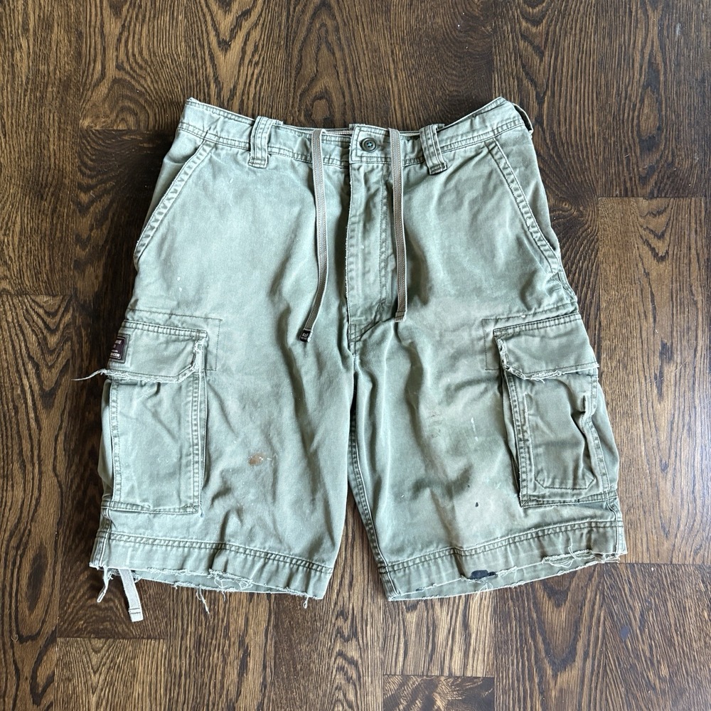 Vtg Abercrombie & Fitch Cargo Shorts 32 Olive Green Y2K Distressed Fatigues Army